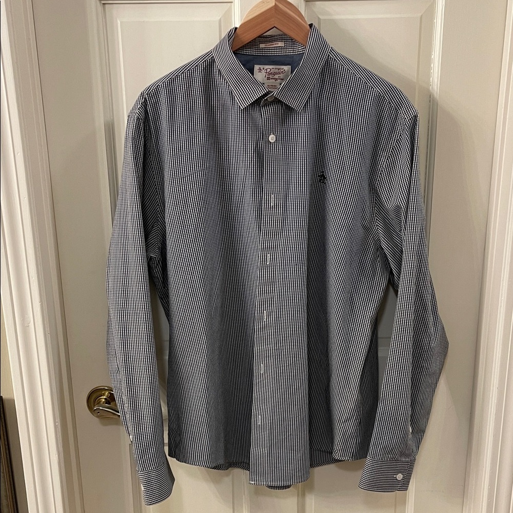 Original Penguin Men's Navy and White Micro-Striped Dress Shirt